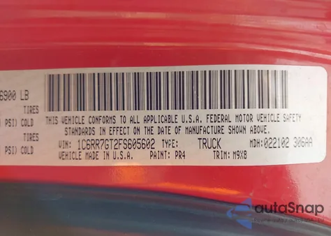 2015 Ram 1500 Big Horn z USA, uszkodzony, nr VIN 1C6RR7GT2FS605602